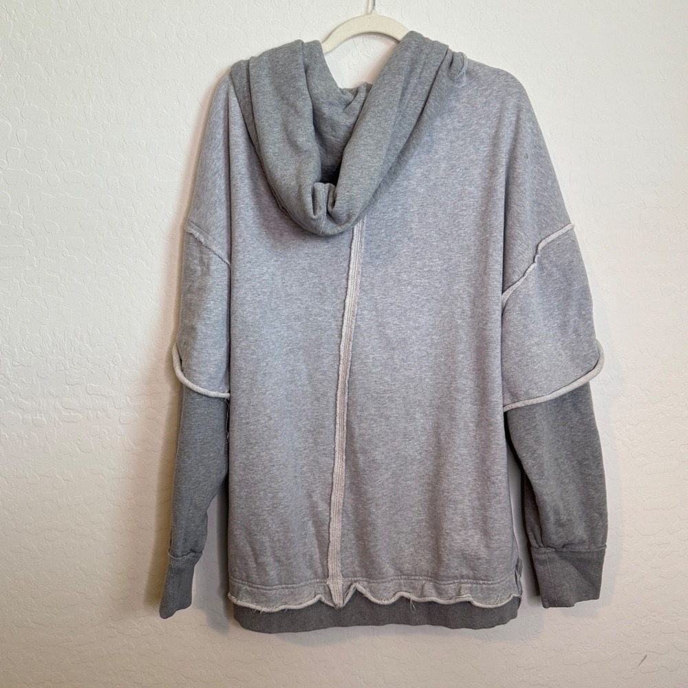 We The Free Free People Oversized Beach Grunge Zip Hoodie Gray Large Distressed - Picture 9 of 12